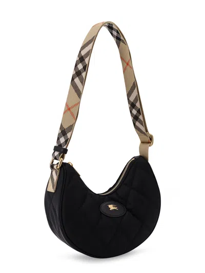 Burberry Curved Quilted Black Handbag With Gold-tone Hardware In Gray