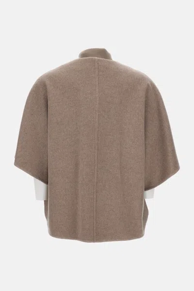 Max Mara Ribbed Hem Short Sleeve Cape With High Collar In Brown
