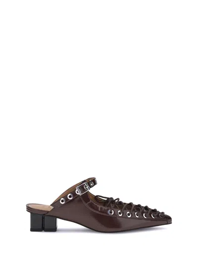 Ganni Mule Lace-up In Brown