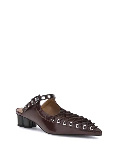 Ganni Mule Lace-up In Brown
