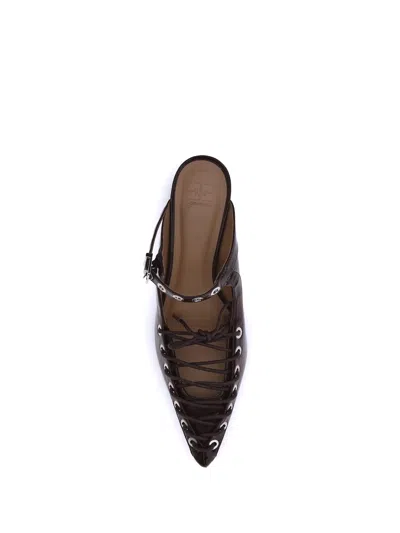 Ganni Mule Lace-up In Brown