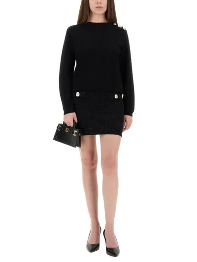 Balmain Ls 3 Btn Monogram Knit Top In Black