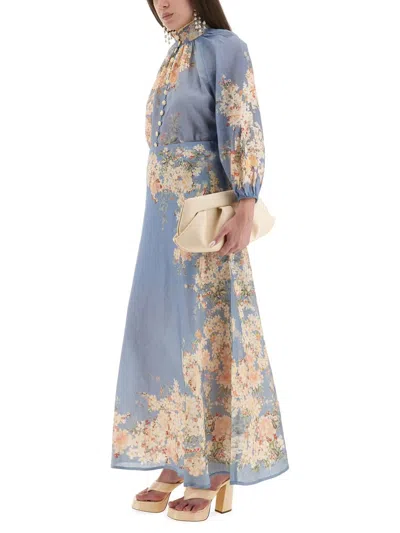 Zimmermann Womens Cascadian Bias Floral Linen Midi Skirt Teal Blue Botanical In Blue