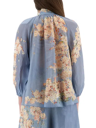 Zimmermann Womens Cascadian Billow Floral Woven Blouse Teal Blue Botanical In Multi