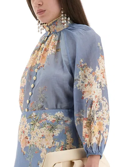 Zimmermann Womens Cascadian Billow Floral Woven Blouse Teal Blue Botanical In Multi