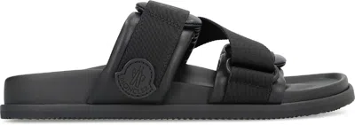 Moncler Mon Summer Leather Sandals With Nylon Details In Black