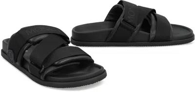 Moncler Mon Summer Leather Sandals With Nylon Details In Black