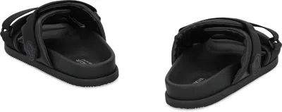 Moncler Mon Summer Leather Sandals With Nylon Details In Black