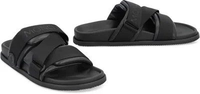 Moncler Mon Summer Leather Sandals With Nylon Details In Black