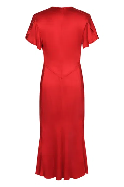 Victoria Beckham Midi Dress With V-neckline And Ruffled Sleeves In Pink