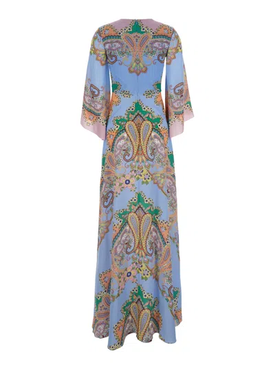 Etro Multicolor Long Dress With All-over Paisley Print And V-neck In Silk Woman
