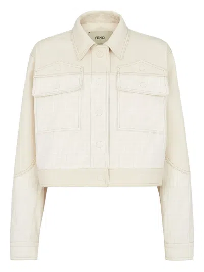 Fendi Ff Motif Denim Jacket In Neutral