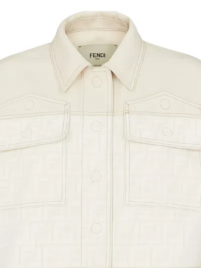 Fendi Ff Motif Denim Jacket In Neutral
