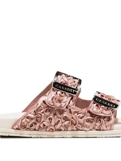 Casadei Rose-embellished Buckle Slides In Pink