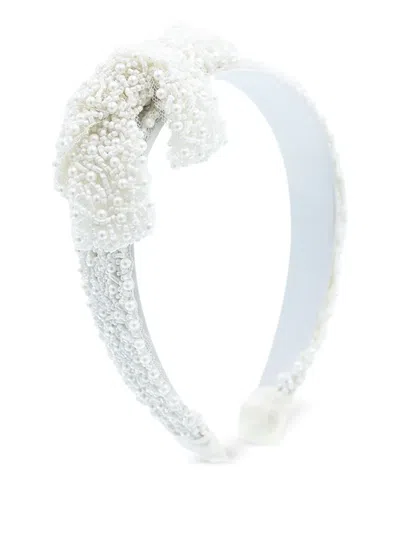 Mimi Tutu Beaded Pearl Bow Headband In White