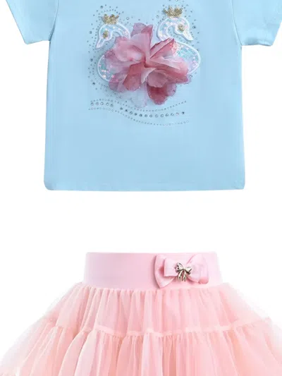 Mimi Tutu Brea Floral-appliqué T-shirt And Ruffled Skirt Set In Blue