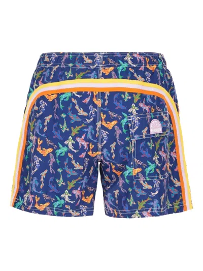 Sundek Printed Swim Shorts In Blue
