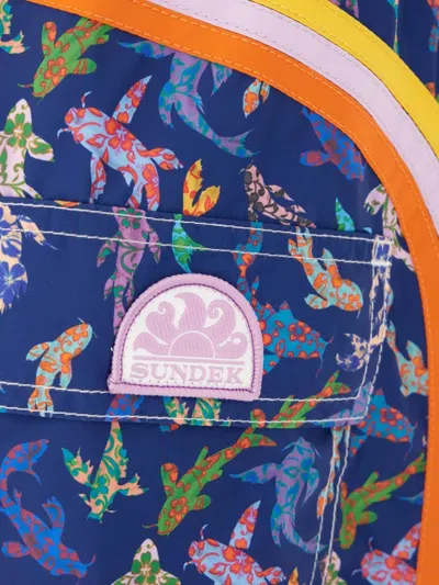 Sundek Printed Swim Shorts In Blue