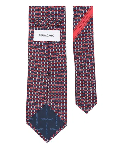 Ferragamo Geometric-pattern Silk Tie Contrast Trim In Red