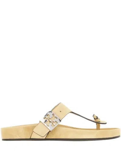 Tory Burch Thong Sandals Suede Flat Sole In Gold
