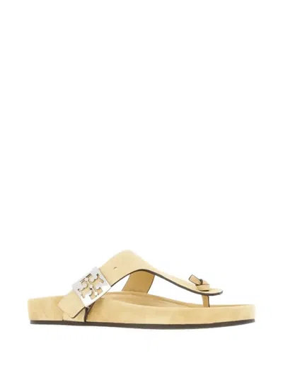 Tory Burch Thong Sandals Suede Flat Sole In Gold