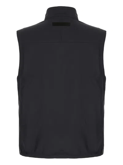 Zegna Reversible High Collar Sleeveless Jacket With Side Pockets In Black