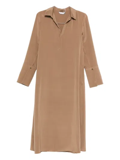 Max Mara Button-cuff Silk Dress In Neutral