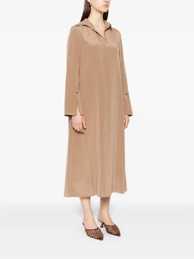 Max Mara Button-cuff Silk Dress In Neutral