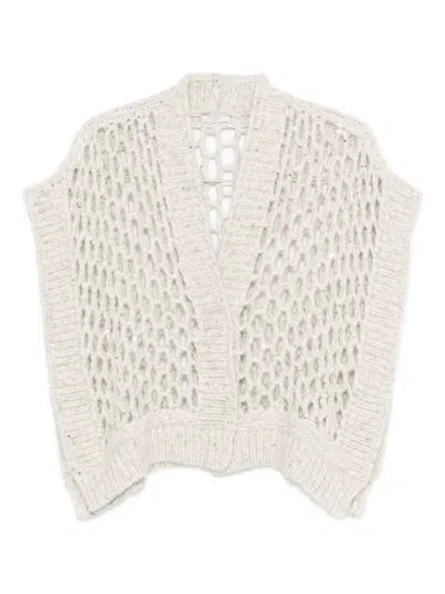 Peserico Sequin-embellished Open-knit Cardigan In White