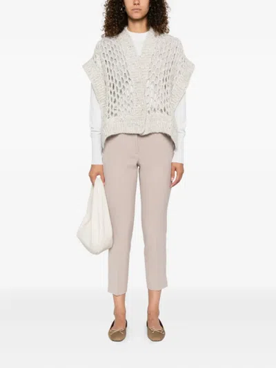 Peserico Sequin-embellished Open-knit Cardigan In White