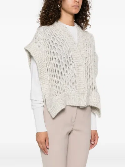 Peserico Sequin-embellished Open-knit Cardigan In White