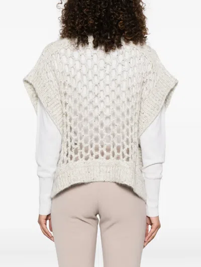 Peserico Sequin-embellished Open-knit Cardigan In White