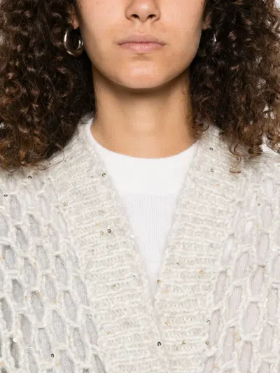 Peserico Sequin-embellished Open-knit Cardigan In White