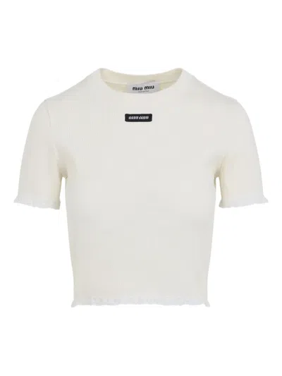 Miu Miu Lace-trimmed Top In White