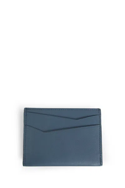 Loewe Mens Indigo Dye Puzzle Edge Plain Leather Cardholder In Gray