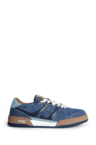 Fendi Match Denim Ff Embossed Sneakers Blue In Blue