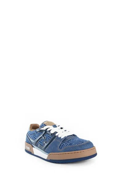 Fendi Match Denim Ff Embossed Sneakers Blue In Blue
