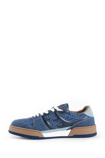 Fendi Match Denim Ff Embossed Sneakers Blue In Blue