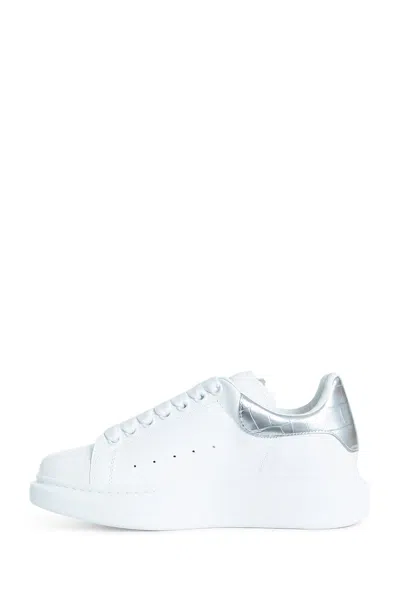 Alexander Mcqueen White Oversize Sneakers With Snake Print On The Heel In Leather Woman