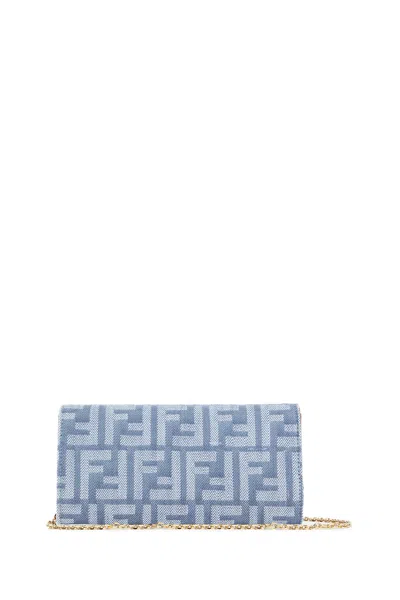 Fendi Denim-effect Ff Jacquard Uette Continental Wallet With Chain Bags In Gray