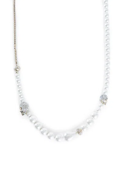 Alexander Mcqueen Skull And Pearl Necklace In Silver