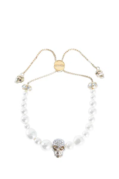 Alexander Mcqueen Skull And Pearl Friendship Bracelet
