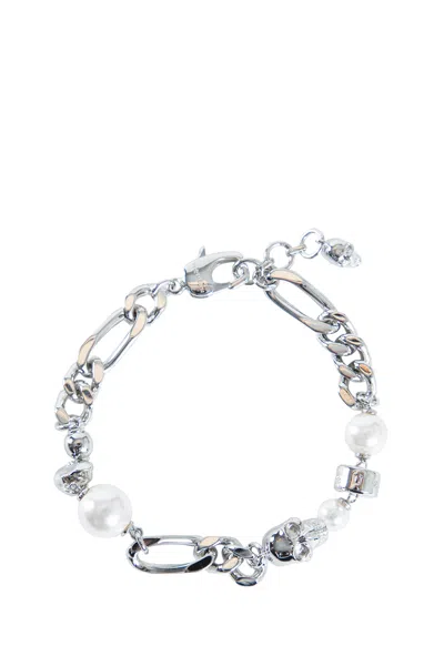 Alexander Mcqueen Skull And Pearl Bracelet In Silver