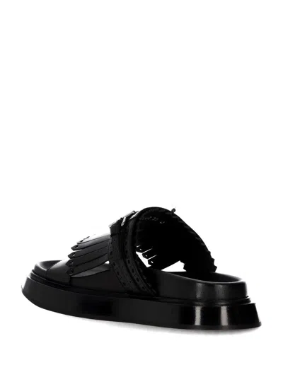 Alexander Mcqueen Alexander Mc Queen T Bar Fringed Black Sandals In Black