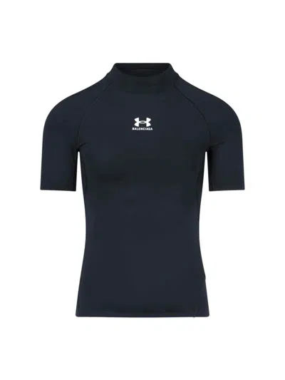 Balenciaga Men's Under Amour Mock Neck Short Sleeve T-shirt In Black