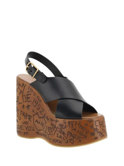 Chloé Maxime Leather Slingback Platform Wedge Sandals