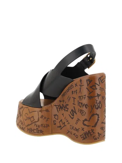 Chloé Maxime Leather Slingback Platform Wedge Sandals