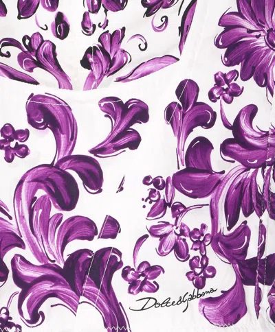 Dolce & Gabbana Violet Top With Sweetheart Neckline And All-over Graphic Print In Cotton Blend Woman