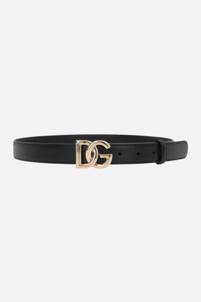 Dolce & Gabbana Belt In Calfskin With Crossed Dg Logo In Black