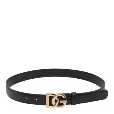 Dolce & Gabbana Belt In Calfskin With Crossed Dg Logo In Black
